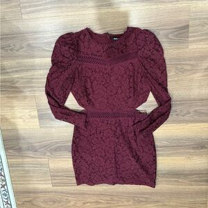 Burgundy Long Sleeve Lace Dress